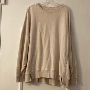 Arie Sweatshirt XL cream & hints of grey, distressed collar/cuffs.